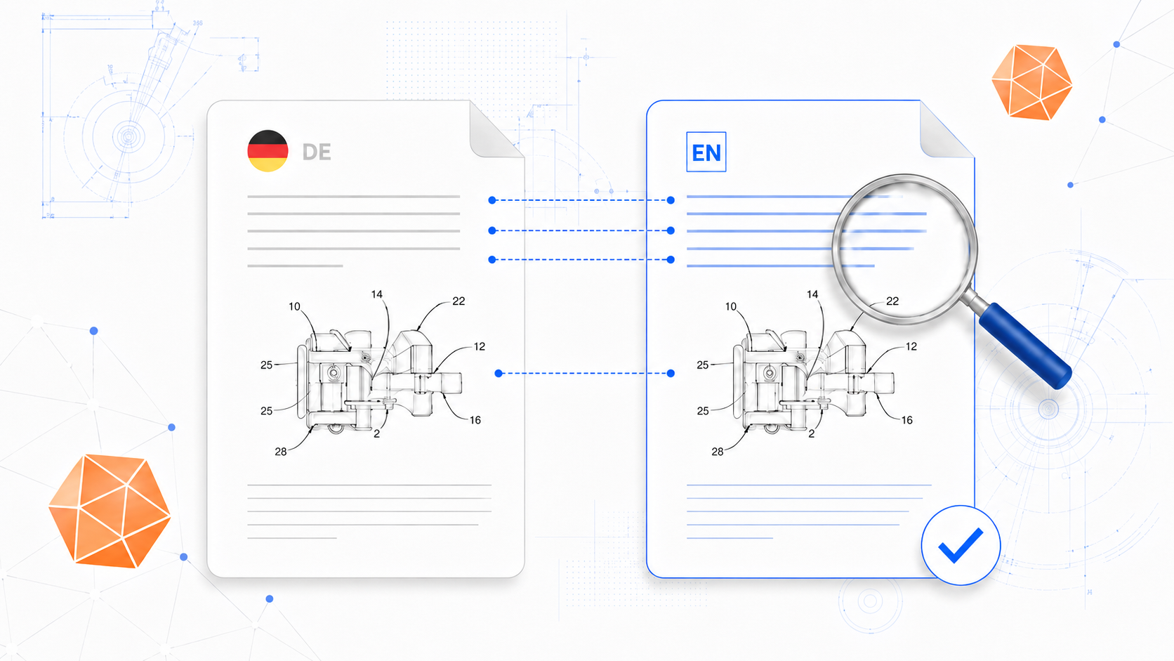 German patent translation compared with the English version for terminology and quality checking
