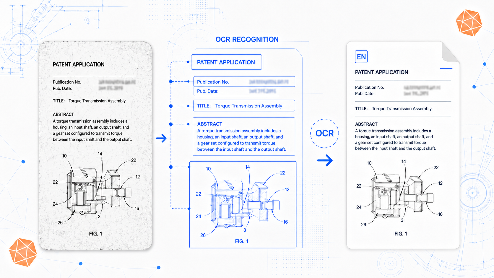 Scanned patent application converted by OCR into a clean document ready for translation