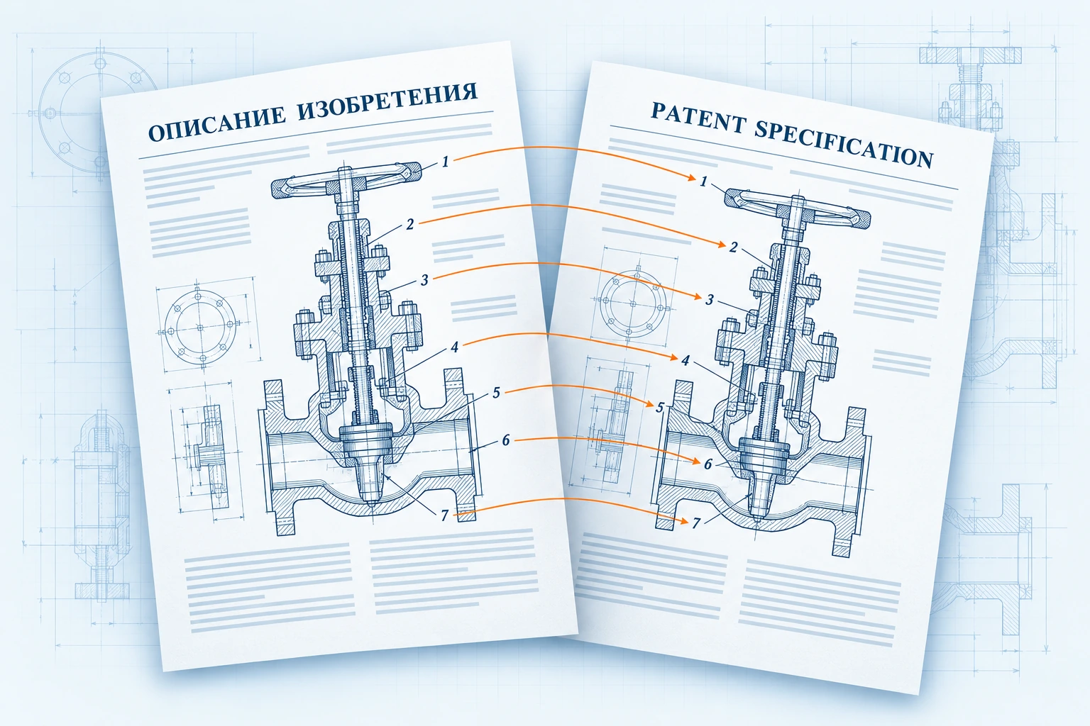 Russian and English patent documents with matching technical drawings